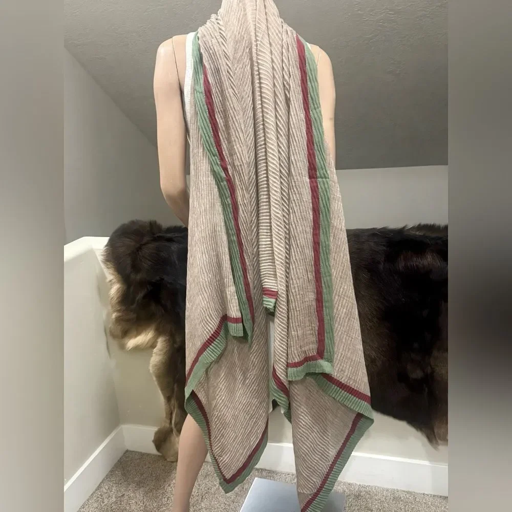 Handmade Boho Style Colorblock Shawl/Wrap With Pleated Textured, Large Size